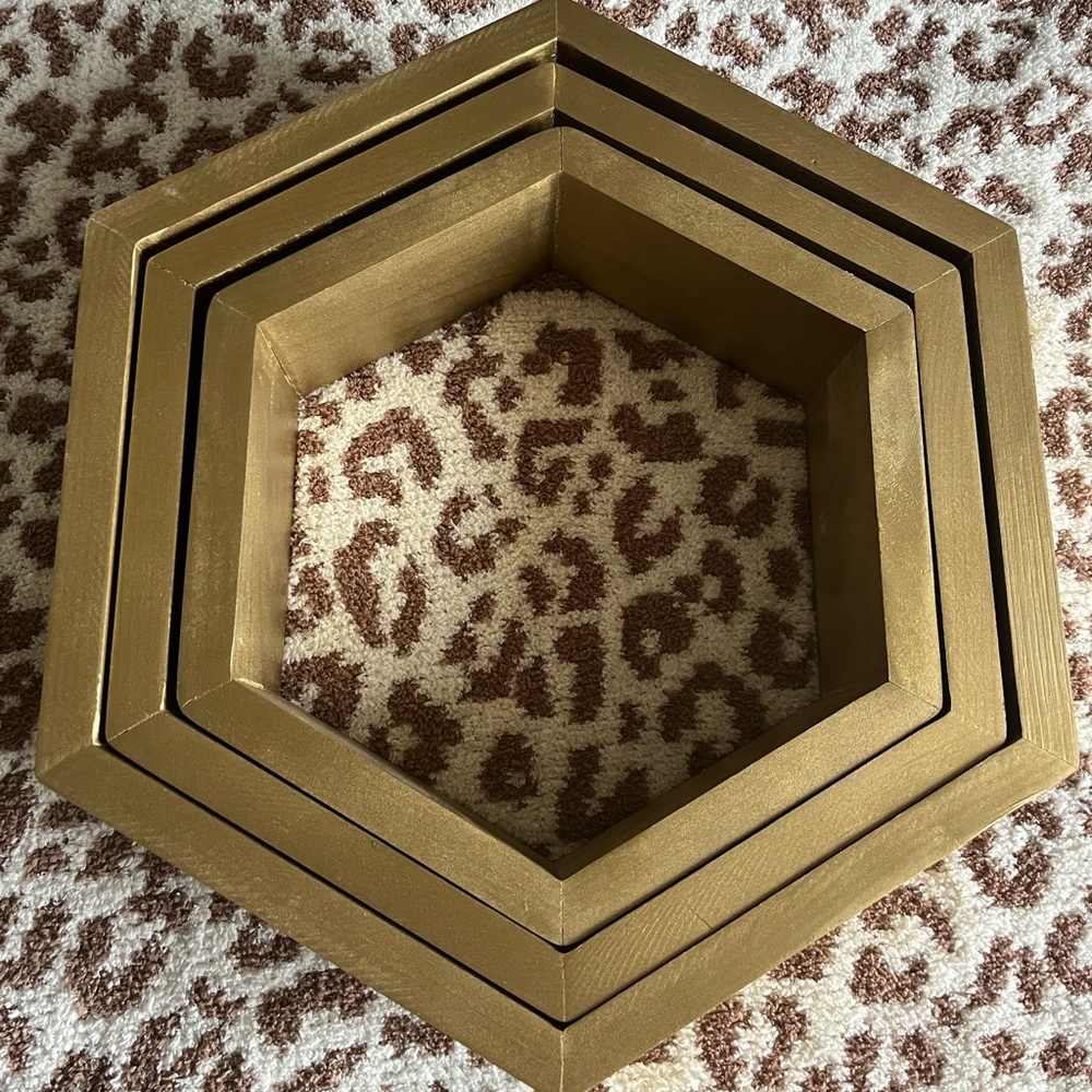 Gold Hexagon Wooden Wall Shelves